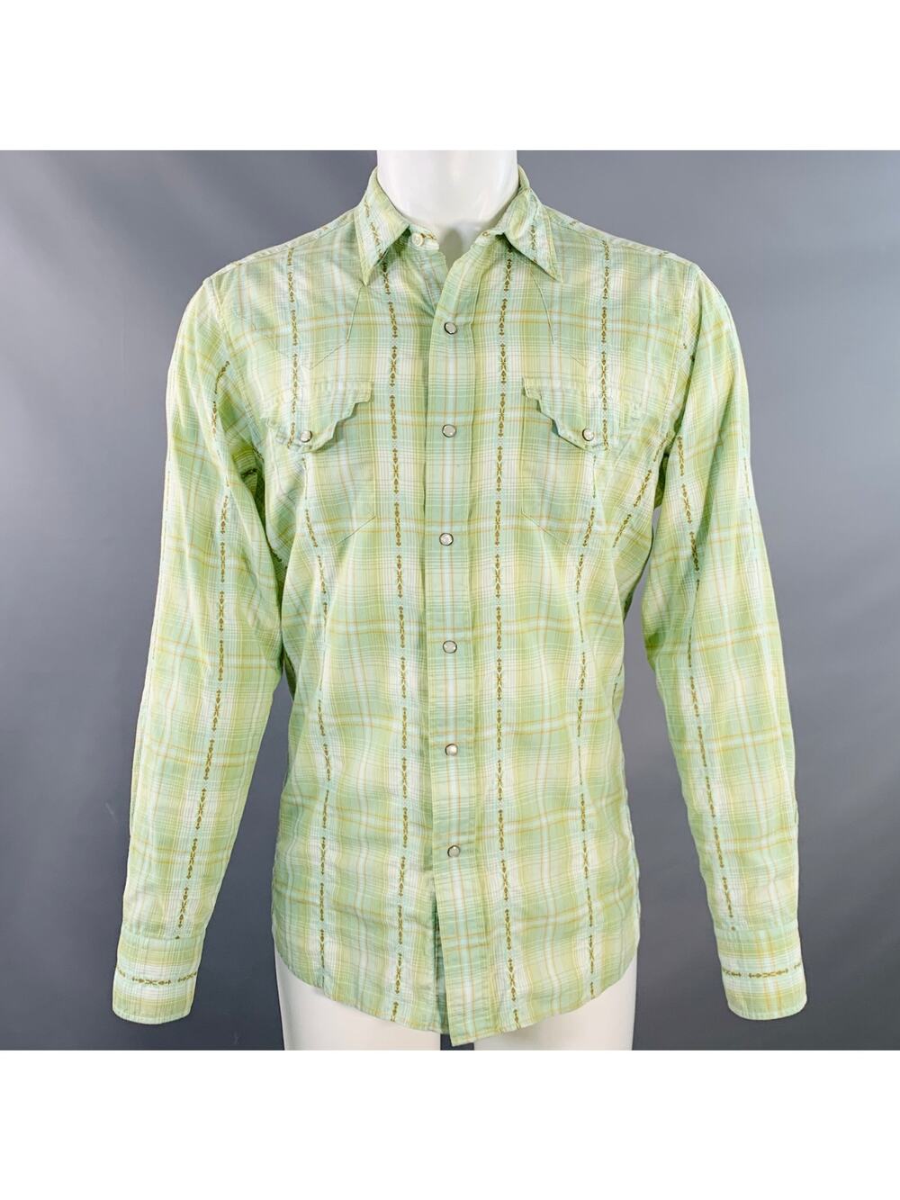 POLO by RALPH LAUREN Size M Green Yellow Plaid Cotton Western Long Sleeve Shirt